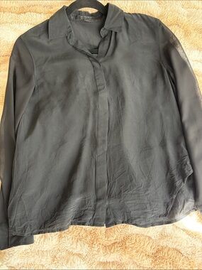 All Saints Black Sheer Button-Front Shirt